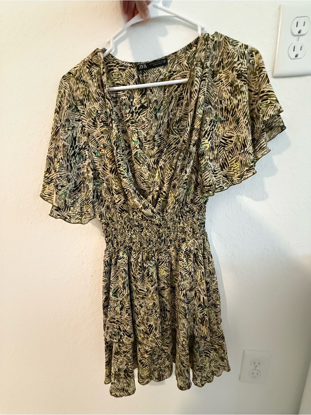 Zara Green and Brown Abstract Print Dress